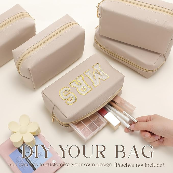 Kigeli 15 Pcs Aesthetic Makeup Bags PU Leather Cosmetic Pouches Waterproof Plain Toiletry Bags Makeup Pouches Bulk for Women Party Gift Travel Storage Organizer(Nude Color)
