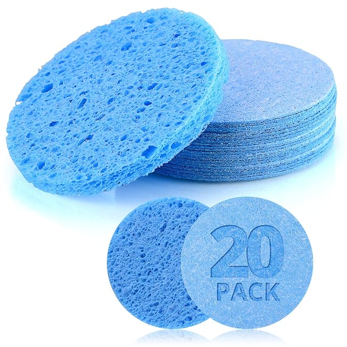 Natural Facial Cleansing Sponges- 20 Count Compressed Facial Sponges Cellulose Reusable Soft Cosmetic Esponjas para Faciales for Professional Makeup Removal, Facials Spa, Exfoliator, Skin Massage111