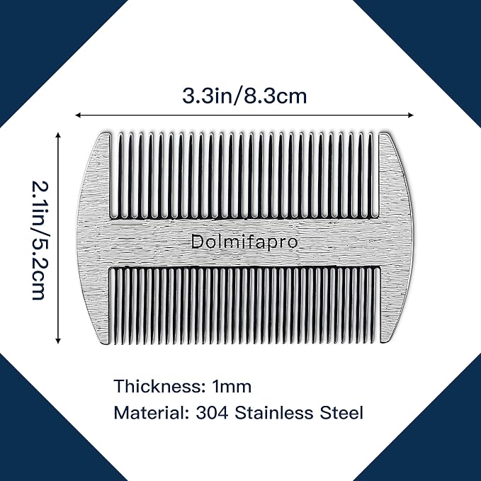 Pocket Comb for Beards, Mustache Comb & Hair Beard Comb for Men Ultra-thin, Stainless Steel, Anti-static with PU Leather Case (silvery)