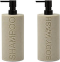 Resin 2 Pack Shampoo, Conditioner or Body Wash Dispenser Set, Luxurious Refillable Pump Bottles with Matte Pump Top and Embossed Text, Durable Design for Bathroom and Shower