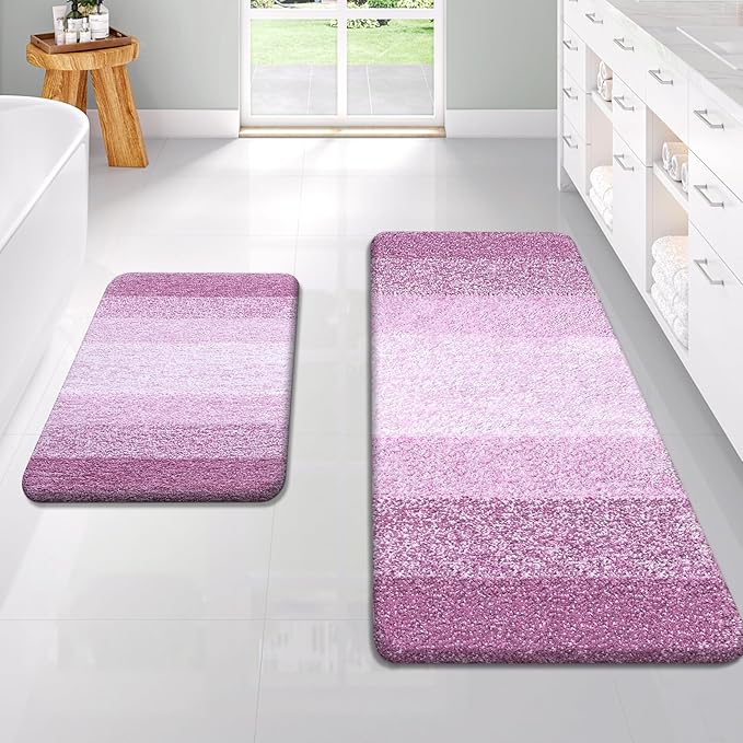 OLANLY Bathroom Rug Set 2 Piece, Soft Absorbent Microfiber Bath Rug Set, Non-Slip, Machine Wash Dry, Plush Shaggy Bath Mats for Bathroom (47"x20"+24"x16", Pinkish-Purple)