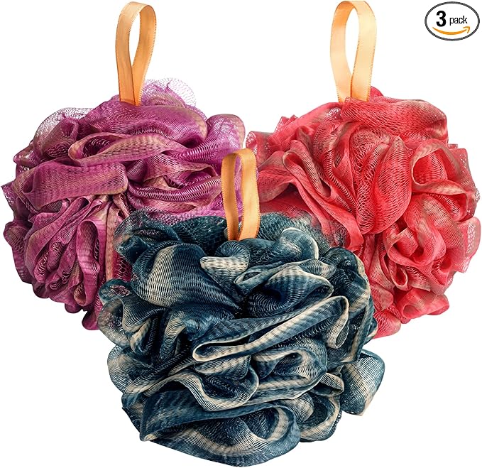 Fishent Shower Sponge Shower Loofah, Body Wash Loofah Sponge Body Scrubber, 3 Pack 60g Large Size Lofas for Shower, Cleaning Loofahs Sponge Body Sponges for All Skin Types