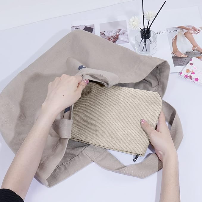 MAANGE Cosmetic Bags for Women Small Makeup Bag for Purse Corduroy Makeup Pouch Travel Makeup Bag with Metal Zipper Make Up Bag for Travelling Preppy Stuff