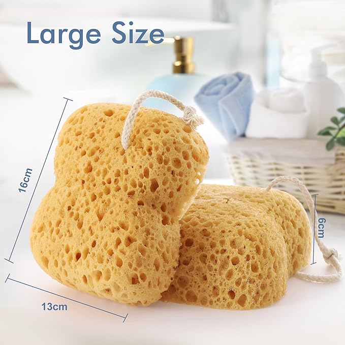 Bath Sponges for Adults, 3Pcs Exfoliating Body Sponges Shower Scrub Wash Puff Dense Foam for Gentle & Deep Cleansing for Sensitive Dry Skin (Assorted Color Loops)