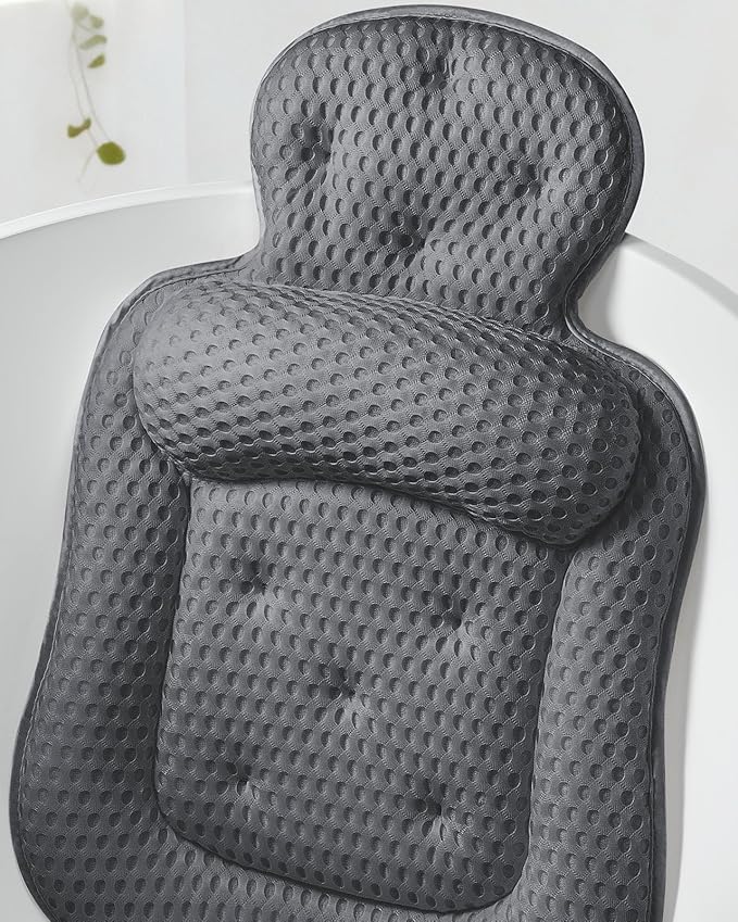 Bath Pillows for Tub, Comfortable Bathtub Cushion for Head and Neck with Soft 3D Mesh Fabric and 54 Non-Slip Suction Cups, Relaxing Tub and Shower Accessories Spa Gift Dark Gray Extra Thick