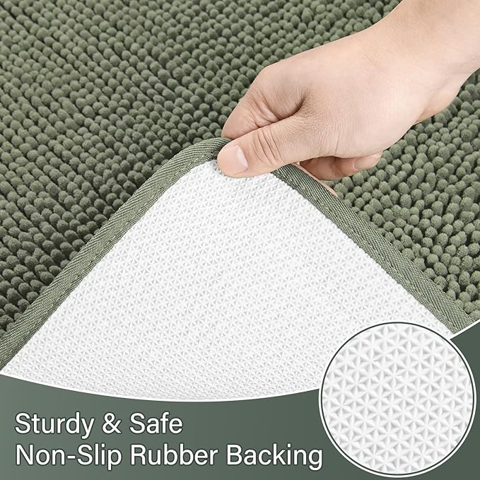 AROGAN Bathroom Rug Sets 2 Piece, 20"x20" U-Shaped Toilet Mat and 21"×34" Bath Mats Floor Set, Washable Bath Rug Set, Absorbent Soft Non Slip Bathroom Rug, Sage Green