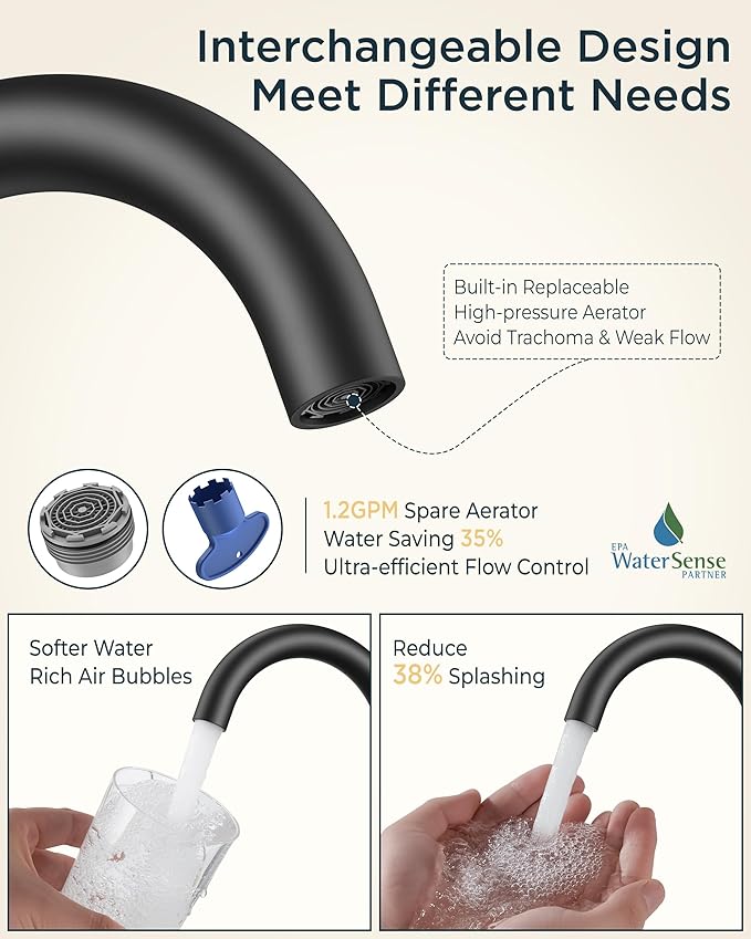 FORIOUS 4 Inch Centerset Bathroom Faucet Black 2 Hole, Two Handle Matte Black Faucet for Bathroom Sink with Pop Up Dain, 24" Supply Line, and 360° Rotating Spout of 4" Vanity
