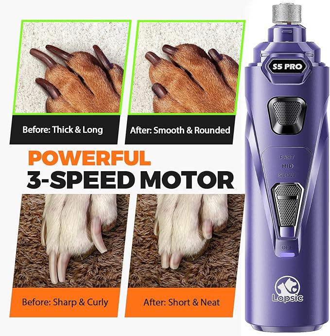 Whisper Quiet Dog Nail Grinder with LED Light, Safe & Stress-Free for Sensitive Dogs of All Breeds & Sizes, 3 Grinding Bits, 3-Speed, Pet Nail Trimmers, Rechargeable Painless Grooming Kit Blue