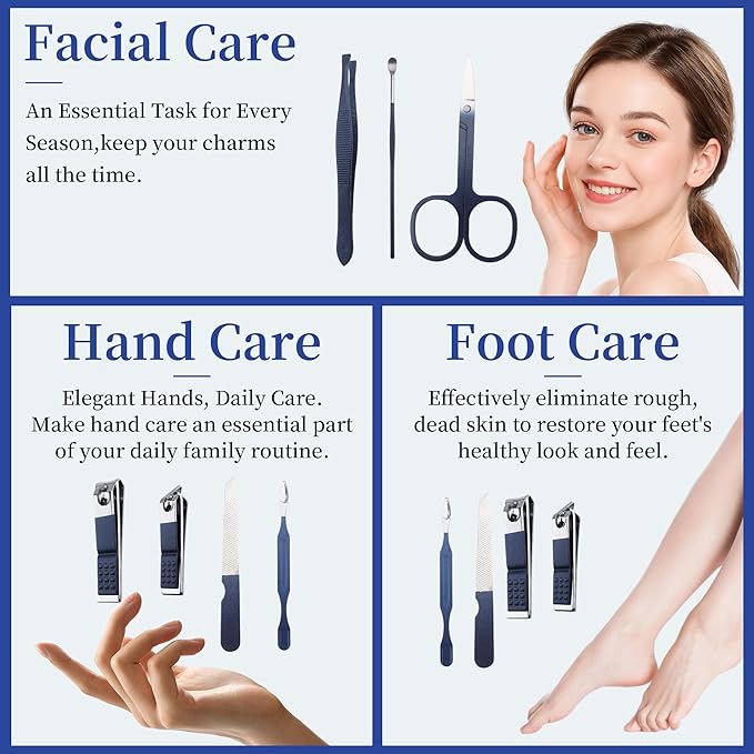 Manicure Set Stocking Stuffers for Men Stocking Stuffers for Teens Manicure Kit Nail Clippers Kit Grooming Kit Pedicure Care Tool Christmas Gift for Men Dad Birthday Gift for Teen Boy Father Dark Blue