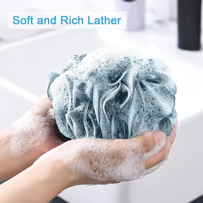 AmazerBath Bath Shower Loofah Sponge 75g/PCS Bath Sponges for Men Exfoliating - Set of 4 Indigo, Large