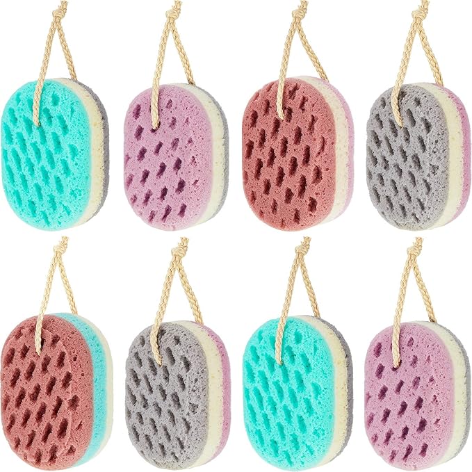 Boao 8 Pcs Bath Sponge for Women Men, Soft Shower Sponge Body Wash Scrubber Gentle Cleaning Loofahs for Shower(Random Colors,Multicolor)