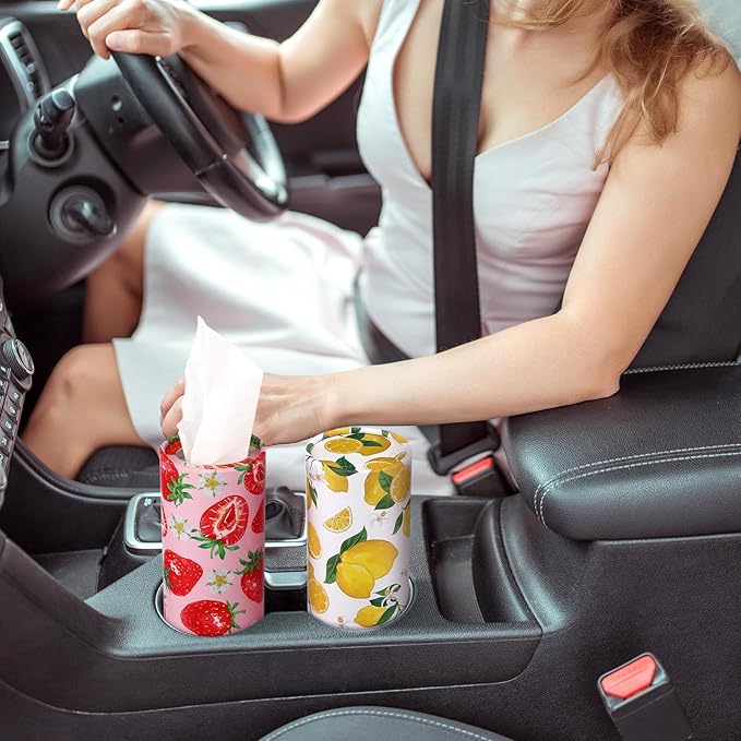 Zonon 8 Pcs Car Tissues Holder Round Box with Facial Tissue Bulk Fruit Multicolor Car Tissues Cylinder with 50 Sheets Face Towel Fit for Cube Boxes Christmas Round Tubes Cup Holder Container Travel