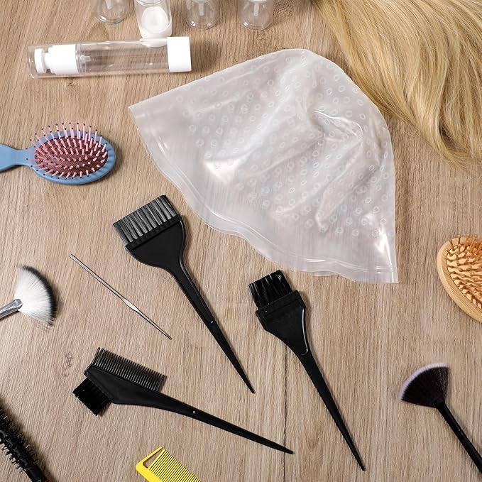 SHENLIU Punched Silicone Highlight Hair Cap with Needle Brushes Set,Reusable Highlighting Poked Hole Hooks for Salon Color Hairdressing Dyeing Staining Tools for Women Men(White)