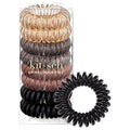 Kitsch Spiral Hair Ties for Women – Coiled Plastic Hair Ties No Damage, Ponytail Holders for Thick and Thin Hair – Creaseless and Dent-Free, Phone Cord Style | Ideal Gifts for Women - Brunette, 8 Pcs