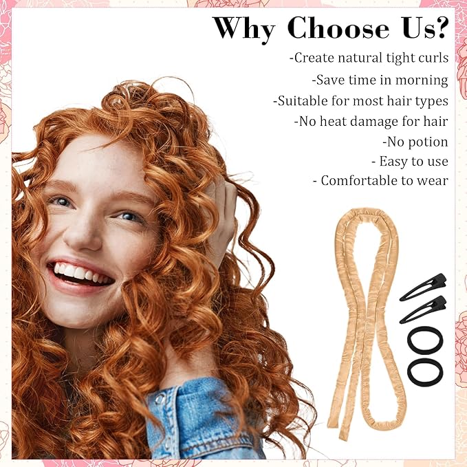 Heatless Curling Rod Headband, Heatless Curls Overnight Headband for Short Long Hair No Heat Overnight Curls with Thin Curlers to Sleep In Lazy Natural Soft Wave DIY