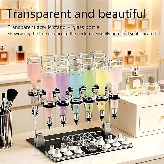 Liquid Filling Machine Transfer Tools, 12 Pump Heads,Testing Cups, 200ml Glass Perfume Bottles, Flow Adjustable, Suitable for Liquid Colognes/Perfume Samples