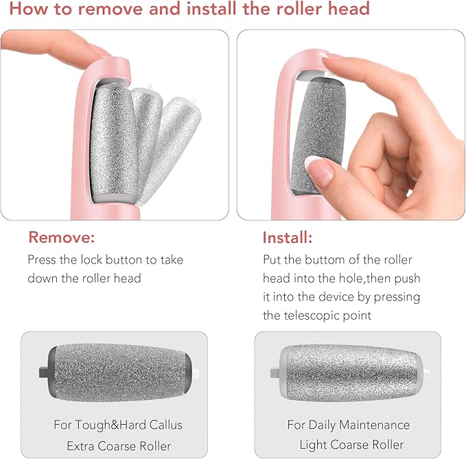 Electric Callus Remover for Feet, Professional Pedicure Kit Foot Scrubber for Dry, Dead, Cracked, Hard Skin, at Home Feet Spa Care Kit for Men & Women (Pink-A)