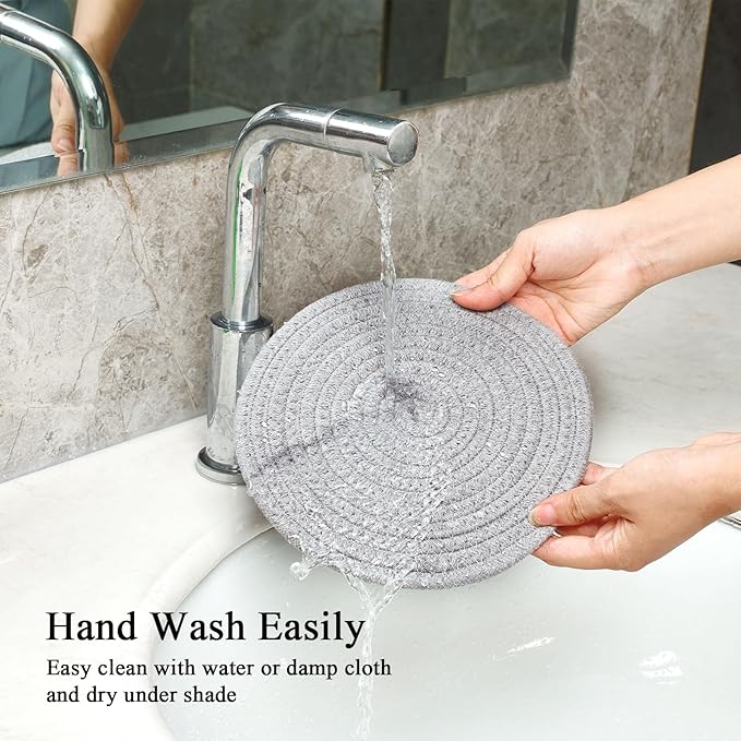 SHACOS 8 Inches Trivets for Hot Dishes, 4 Pieces Heat-Resistant Trivets Mats for Kitchen, Cotton Pot Holders for Hot Pots and Pans, Hot Pads for Countertops and Table, Gray and Light Gray (Pack of 2)