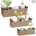 Boao 3 Pcs Boho Storage Wicker Baskets Handmade Woven Decorative Paper Rope Baskets for Organizing with Handle Countertop Toilet Paper Storage Container for Toilet Tank Top(Camel,Rectangle)