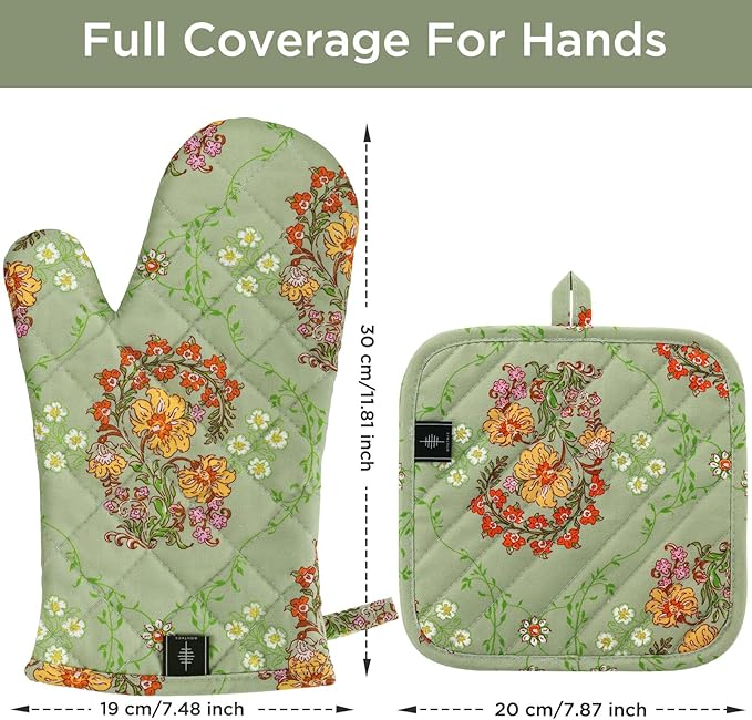 Oven Gloves Heat Resistant Potholder Set Oven Gloves with Anti-Slip Striped Cooking Gloves for Cooking Baking - 2PCS