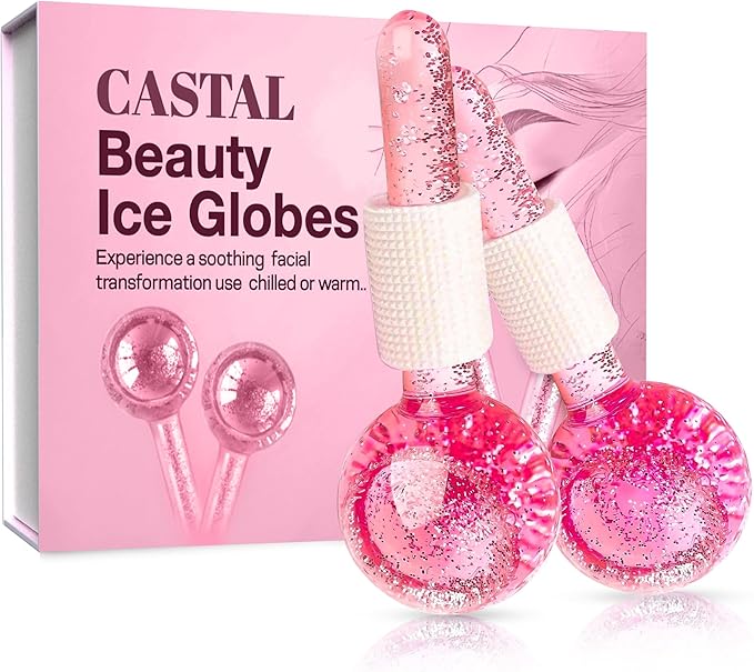 Ice Globes for Face 2Pcs – Freezer Safe Ice Globes for Facials, Skin Tightening & Anti-Aging – Reusable Facial IceGlobes for Reduction of Puffiness & Wrinkles of Face, Neck & Eyes–Pink