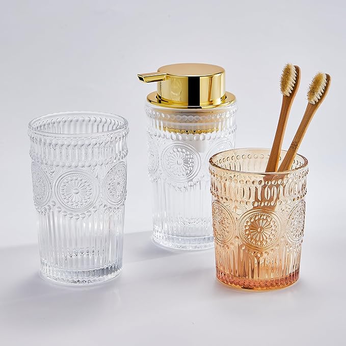 Foaming Hand Soap Dispenser, Glass Foam Soap Holder, Refillable Lotion Dispenser (L-Gold-Foaming)