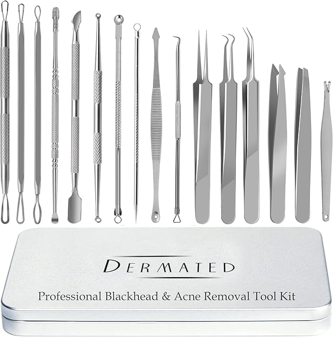 16 Pcs Blackhead Remover Tools 410 Grade Stainless Steel | Pimple Popper Tool Kit | Stainless Steel Professional Pimple Extractor Tool Kit for Blackheads, Comdone, Acne, Zit, and Whiteheads