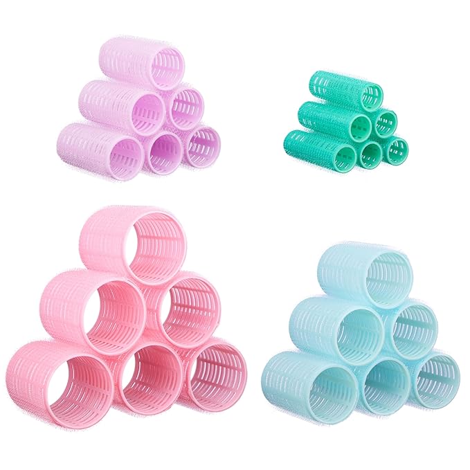 24pc Hair Rollers Collection - Pastel Colored Classic Hair Rollers for Curls & Lift, Self-Grip Velcro Hair Curlers for Women In Assorted Sizes