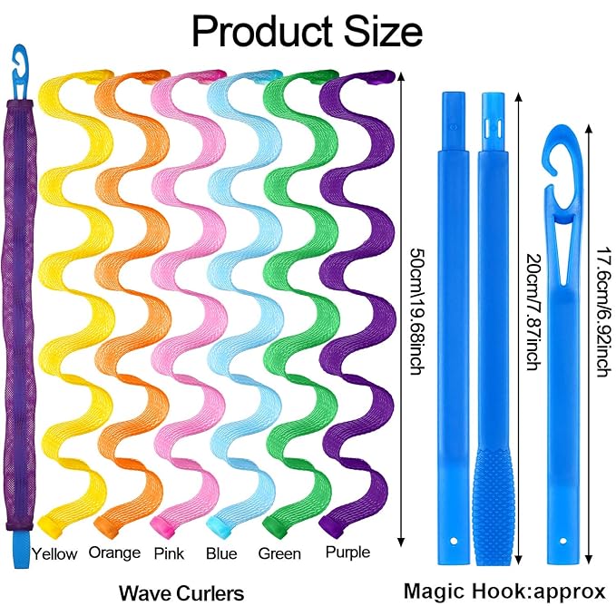 WILLBOND 30 Pieces Heatless Waver Hair Curlers Styling Kit, No Heat Damage Overnight Hair Curlers Rollers with Styling Hooks for Women Girls Long Hairs(50 Cm/ 19.68 Inch)