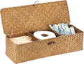 Sumnacon Extended Seagrass Storage Basket with Lid 3-Section Wicker Storage Basket,Small Woven Shelf Basket for Toiletries Tampon Storage,Seagrass Basket for Shelf Bathroom Toilet Counter,Caramel