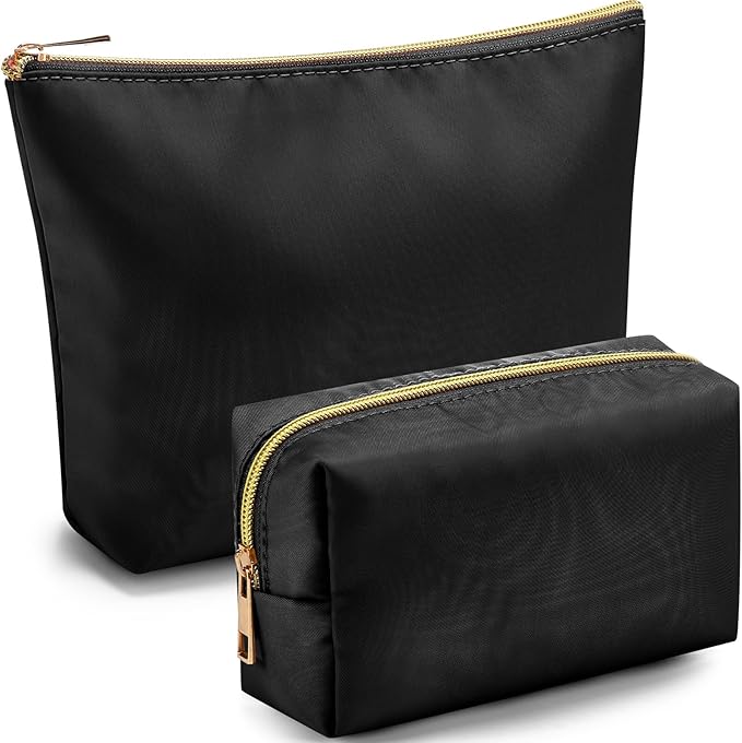 Kigeli 2 Pcs Nylon Makeup Bag Set for Women Wedding Favors Cosmetic Bag with Interior Pockets Preppy Cute Purse Pouch Pencil Case Makeup Brushes Storage Organizer for Travel Toiletry Bags(Black)