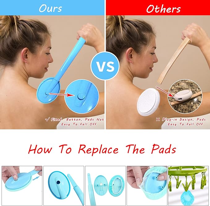 Eyxformula 2 Pcs Back Lotion Applicator with Long Handle & 2 Replacement Pads for Self-Tanning, Sunscreen, Cream, Moisturizer – Easy Reach Body Lotion Applicator for Back, Feet & Hard-to-Reach Areas