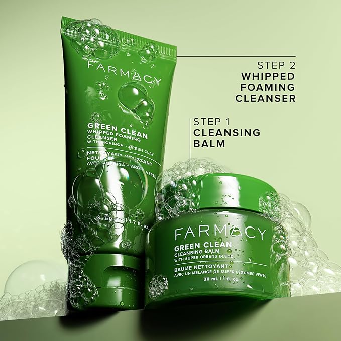 Farmacy Deep Double Cleanse Skincare Gift Set - Green Clean Makeup Remover Cleansing Balm & Whipped Foaming Face Wash for Oily Skin - Melts Away Makeup & Helps Promote Healthy Skin (2 Count)