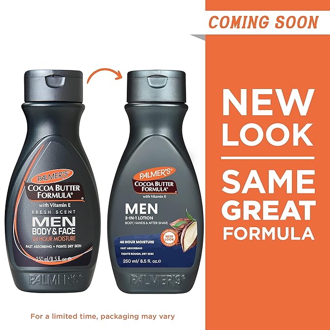 Palmer's Cocoa Butter Formula Men's 3-in-1 Fast Absorbing Face & Body Lotion, 8.5 oz. (Pack of 2)