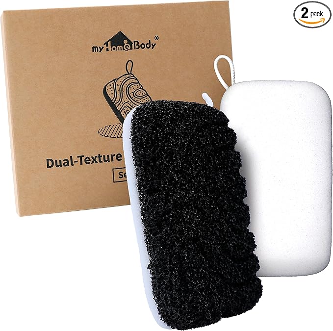 myHomeBody Extra Exfoliating Body Scrubber, Bath Sponge for Women, Loofah Exfoliator for Men, 2pc