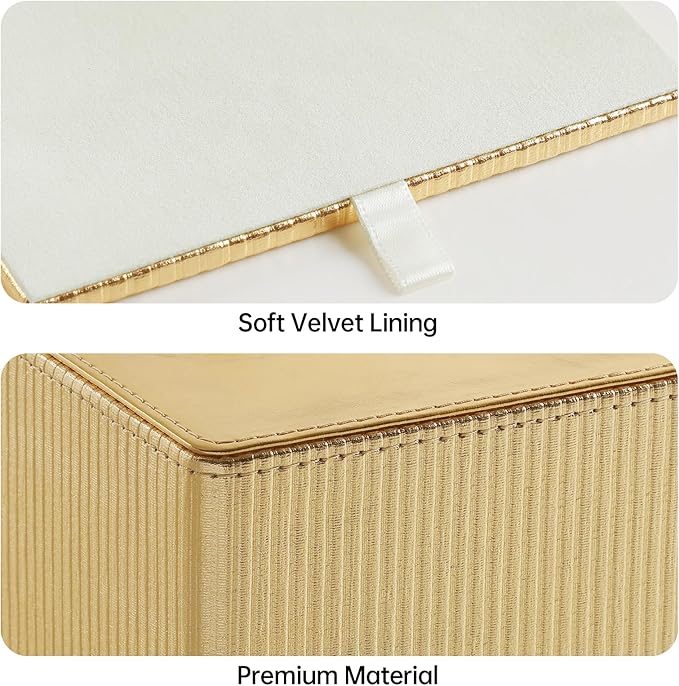 Gold Tissue Box Cover Square with Magnetic Closure, PU Leather Tissue Box Holder for Bathroom NightStands Livingroom, Decorative Modern Square Tissue Holder (Gold)