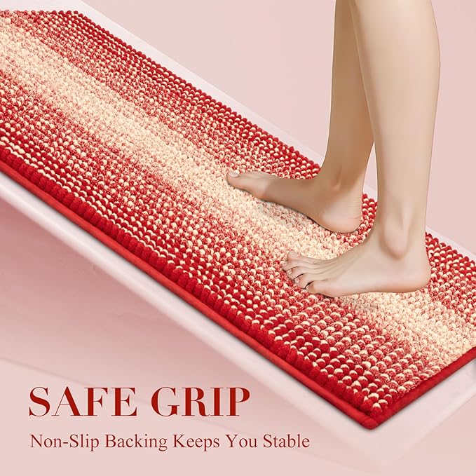BSICPRO Christmats Bathroom Rug, Bath Mat Rug for Christmats Decorations Non Slip 20 x 32 Inches Water Absorbent Chenille Bathroom Floor Mats Machine Washable (Christmas Red)