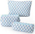 EIMMBD Makeup Bag 3 Pieces Large Capacity Checkered Cosmetic Bags Travel Toiletry Bag Organizer Cute Makeup Pouch Storage for Women(Blue)