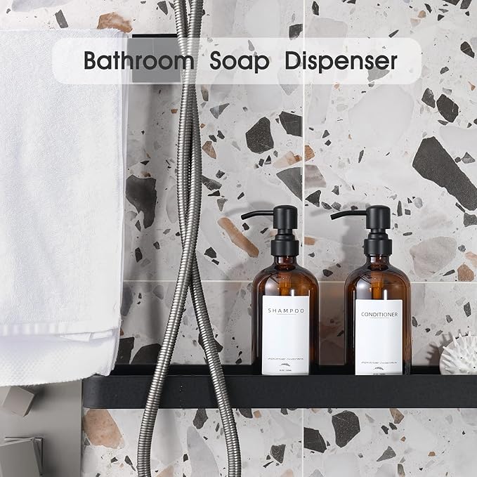 Shampoo and Conditioner Dispenser, 16.9oz Refillable Shampoo and Conditioner Bottles with Matte Pump and Funnel, Modern Shower Dispenser with Waterproof Labels for Hotel Home Bathroom
