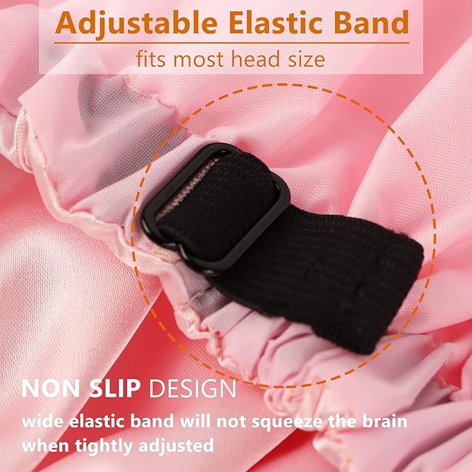 Adjustable Shower Caps for Women Reusable Waterproof Satin Lining Large Shower Cap for Women and Men Long Hair Braids Curly Hair (L,Pink/Pink)