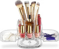 Masirs Small 360 Rotating Makeup Organizer - Mini Yet Spacious Cosmetic Storage Solution with Multiple Compartments - The Perfect Spinning Make-Up Caddy for Vanity or Bathroom Counter (Square - Clear)