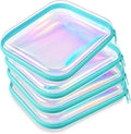 Hoolerry 4 Pcs Hard Clear Zipper Case Makeup Bags Plastic Zipper Pouch Transparent Storage Box Containers for Cosmetics, Snacks, Building Blocks, Puzzles(Clear,9.8 x 7.9 x 2 in,Blue Laser)