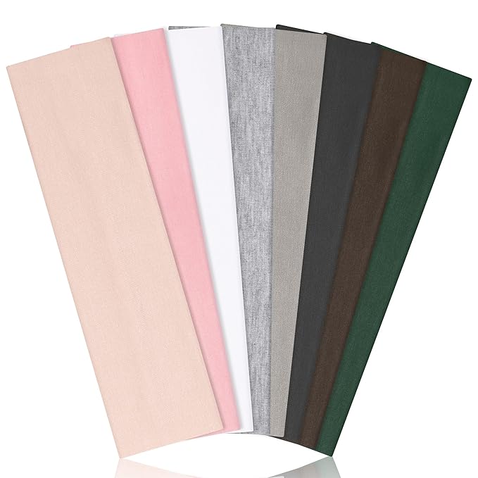 Headbands for Women, 8pcs Stretchy Non Slip Soft Cotton Cloth Hair Bands for Sports, Workout, Yoga and Running