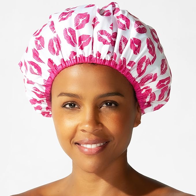 Reusable Shower & Bath Cap & Lined, Oversized Waterproof Shower Caps Large Designed for all Hair Lengths with PEVA Lining & Elastic Band Stretch Hem Hair Hat - Fashionista Showered With Kisses