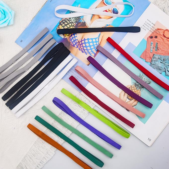 Duufin 20 Pieces Elastic Sport Headbands for Women Men Girls Non Slip Workout Headband Colorful Thin Elastic Headbands, 13 Colors