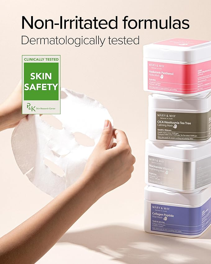 Mary&May Hyaluronic Panthenol Hydra Mask (30 Sheets) – Daily Pull-Out Box with 6 Types HA, Hydrating & Soothing Korean Sheet Mask for Dry Dehydrated Skin, Glass Skin Prep