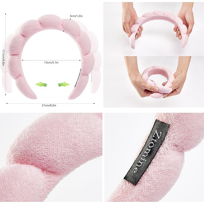 Spa Facial Headbands Combo Pack - 2 Terry Cloth Makeup Headbands for Face Washing, Masks, and Skin Treatments (Pink + Purple)