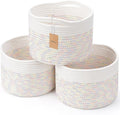 Small Rope Baskets for Storage, Baskets for Gifts Empty, Cute Round Woven Basket, Decorative Shelf Baskets 9.82×9.82×7.1", Cotton Toy Basket Storage Bins for Organizer 3 Packs-Rainbow