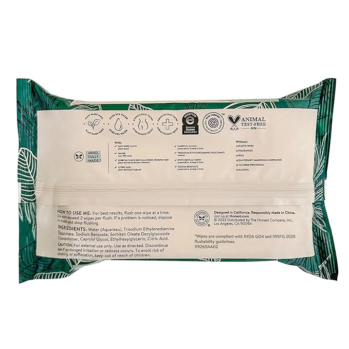 The Honest Company Hypoallergenic Flushable Wipes for Sensitive Skin, Tropical Leaves, 336 Count