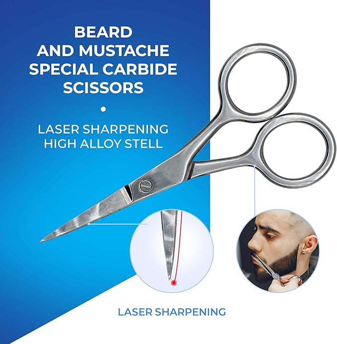 Beard Shaping Kit - Grooming Tools for Men - Adjustable Lineup Template, Premium Wooden Comb, Laser Sharpening Scissors, All in Hygiene Travel Case